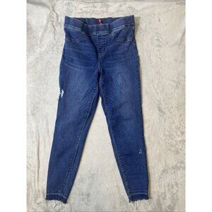 SPANX Denim Jeggings Pull On Raw Hem Blue Stretch Skinny Jeans Women’s Large